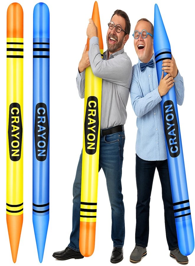 Lunmon 2 Pieces 43.31 Inch Jumbo Inflatable Crayons Balloons Neon Large Blow up Crayons Decor Set Giant Crayon Prop for Party Supplies Favor Decorations(Yellow,Blue) - Image 1